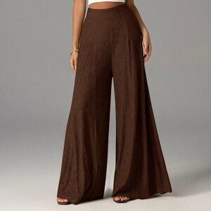 Coffee Brown Elegant Women's High-Waist Wide Leg Pants